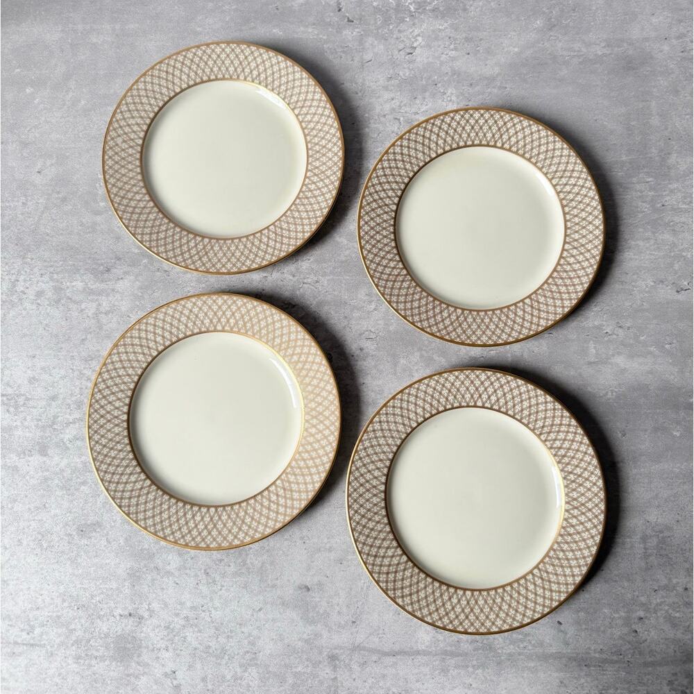 Vintage Fitz and Floyd Bread and Butter Plates Dynasty Set of 4 Ivory Gold 1978